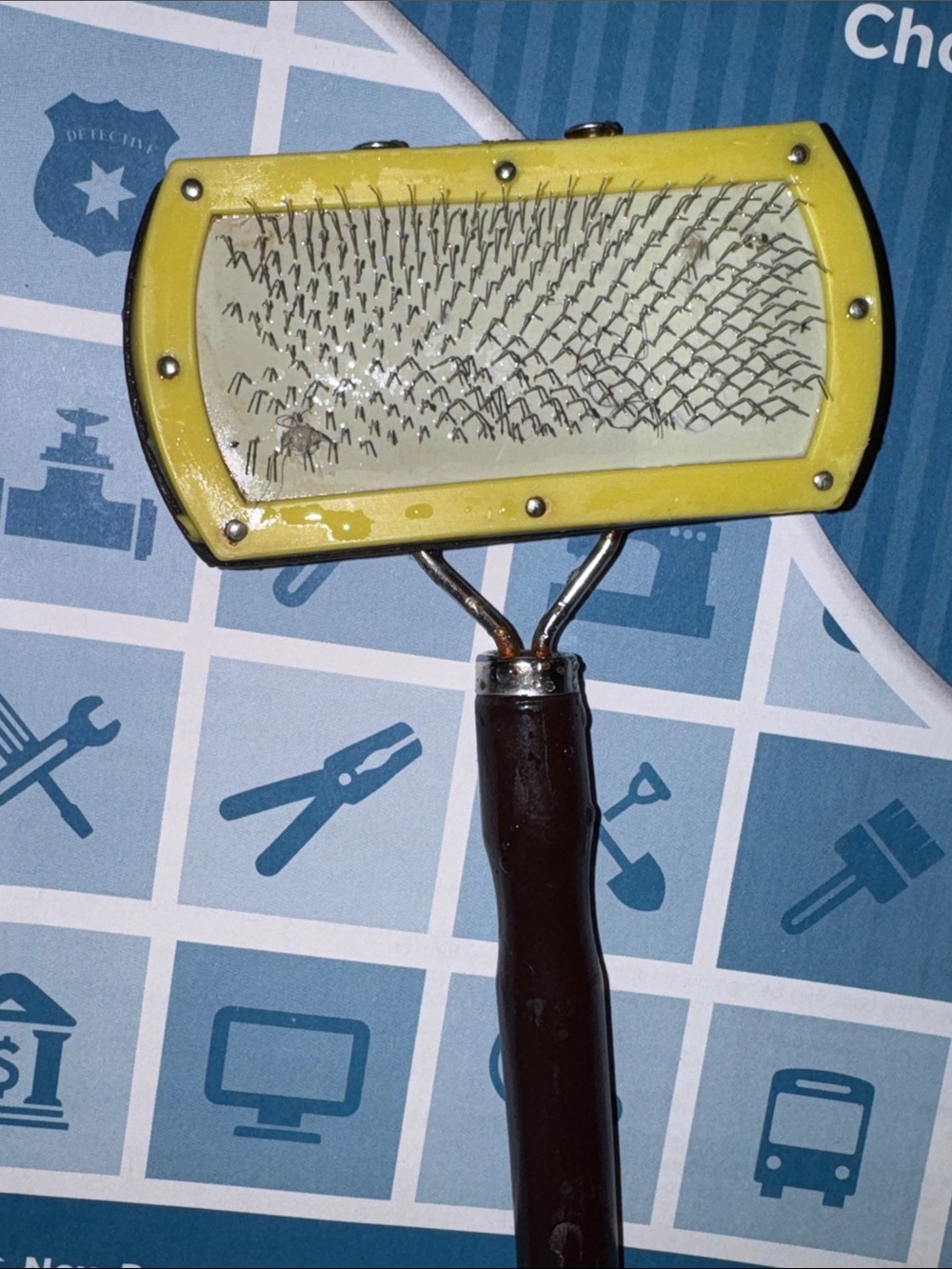 Yellow Pet Slicker Brush with Brown Handle wire small